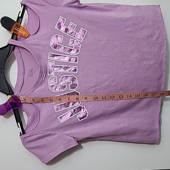 JUSTICE Lavender Purple Crop Tee Shirt Cold Shoulder Short Sleeve - Size 12 - Picture 9 of 10